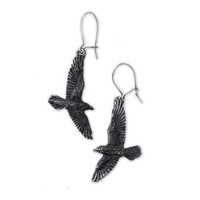 Alchemy - BLACK RAVEN Oorbellen - Zilverkleurig